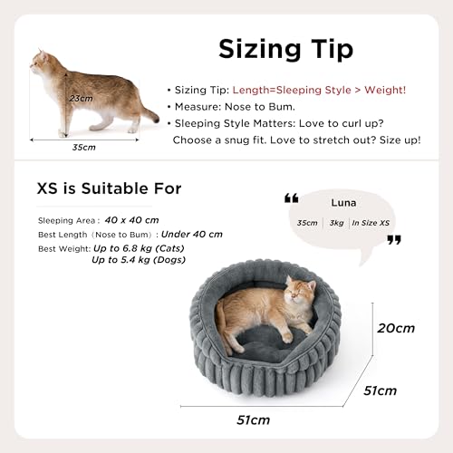 Image of Bedsure Cat Bed Washable Kitten Bed - 51x51cm Corduroy Fleece Small Round Cat Beds for Indoor Cats, Puppy Bed with Non-Slip Bottom and Removable Reversible Cushion, White