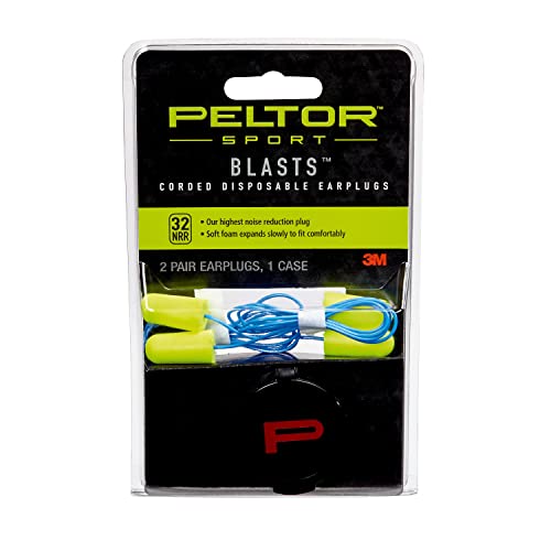 Image of Peltor Sport Blasts Corded Disposable Earplugs 97081-10C, 2 Pair Pack, Neon Yellow