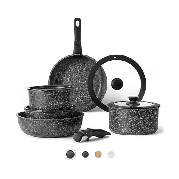 Carote 11pcs nonstick cookware set with detachable handle induction kitchen sets non stick removable handle rv oven safe black  urban country home decor