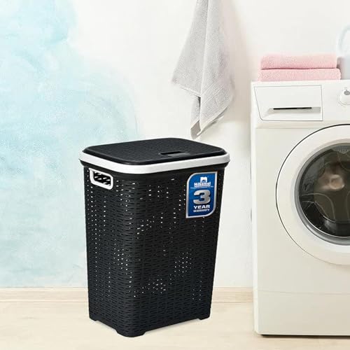 Image of Nilkamal Aqua Elegance Laundry Basket 50 Litre with Lid | 3-Year Warranty | Robust with In-Built Handles | For Cloth, Blankets, & Laundry Storage | Ideal for Home, Livingroom Bedroom & Bathroom.