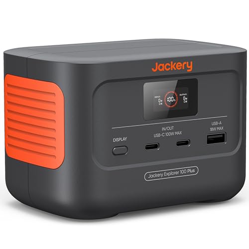 Jackery Explorer 100 Plus Portable Power Station, 99Wh LiFePO4 Battery Solar Generator, 128W Carry-on Power for Flight Train Travel, 100W Dual PD 3.0 Fast Charge (Solar Panel Optional)