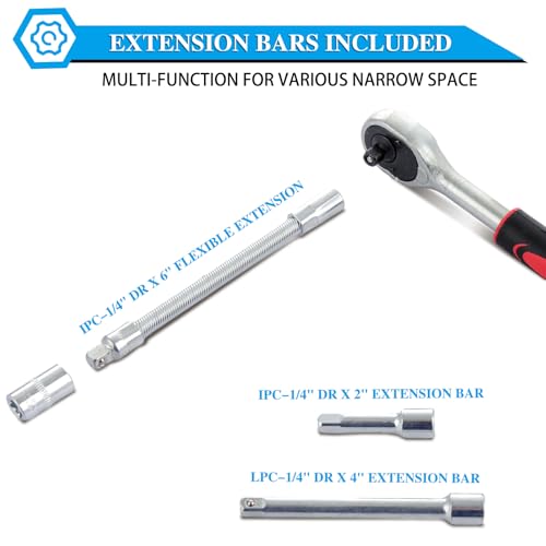 ASelected 46 Pieces 1/4 Inch Drive Socket Set&Tool Sets,CR-V Metric and Imperial Sockets with Quick-Release Ratchet Wrench,Bit Socket Set,Compact Sockets Set for Motor Car Repair with Storage Case 5 ASelected 46 Pieces 1/4 Inch Drive Socket Set&Tool Sets,CR-V Metric and Imperial Sockets with Quick-Release Ratchet Wrench,Bit Socket Set,Compact Sockets Set for Motor Car Repair with Storage Case - Image 5