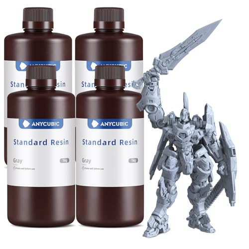 ANYCUBIC Resina de Impresora 3D, Resina Estándar de Curado por Luz UV de 405 nm con Alta Precisión y Curado Rápido y Excelente Fluidez para Impresión LCD 3D (Gris, 4000g)