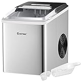 COSTWAY Countertop Ice Maker, Self-cleaning Function, Ice Cubes Ready in 7 Minutes, 26LBS/24H...