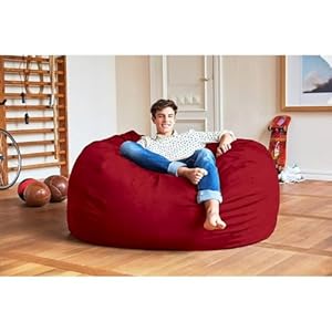 5 ft red color giant bean bag chair with filler included comfortable ultra soft long lasting durable double stitching removable zipper closure cover  urban country home decor