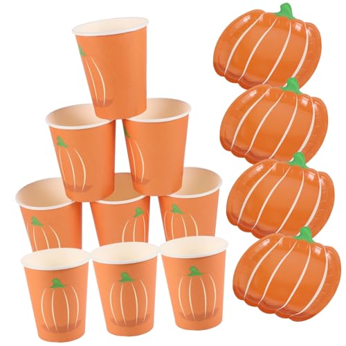 OFFSCH 1 セット かぼちゃの紙皿 かぼちゃ鍋 キャンディーコーン かぼちゃの紙コップ ハロウィンキャンディー 装飾 ケーキ お祭りプレート パーティーディナープレート 論文 Orangeのサムネイル