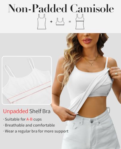 Image of V FOR CITY Unpadded Tank Top for Women with Shelf Bra Cotton Camis 3 Pack