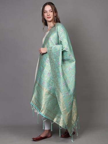 Women's Bandhani Art Silk Gharchola Dupatta with Zari Woven and Floral Vine Border Design Stole, Chunni2