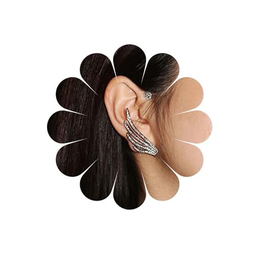 Image of Allereyae Vintage Crystal Angel Wing Ear Cuff Earrings Rhinestone Wing Cartilage Earrings Angel Wing Cuff Climber Earrings Silver Cz Wing Ear Wrap Around Earrings Jewelry for Women (Left), Metal