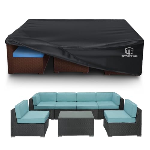 STARTWO Patio Furniture Covers Waterproof, Outdoor Furniture Set Cover for 7-12 Seats Sectional Sofa Table Chairs Anti-UV Tear-Resistant 500D Heavy Duty,110"x84"x28", Black