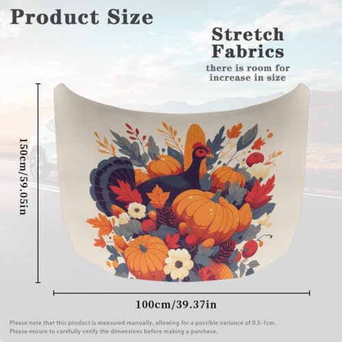 Image of Turkey Pumpkin Hood Cover for Car, Thanksgiving Turkey 3X5FT Automotive Exterior Accessories for SUV Sedans Trucks Stretchable Floral Maple Leaves Car Bonnet Protector