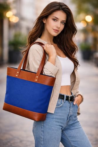 Image of Comfabie tote Bag for Women Handcrafted Women's Canvas Bag with pure Leather Shoulder Tote Bag & Handbag for Office and College | Women Office Bag for Ladies | Ladies Purse Handbag