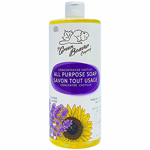 Green Beaver All Purpose Liquid Soap, Natural All Purpose Concentrated Castile Soap, Hand, Laundry, Body and House Wash for All Skin Types, Lavender, 1 liter