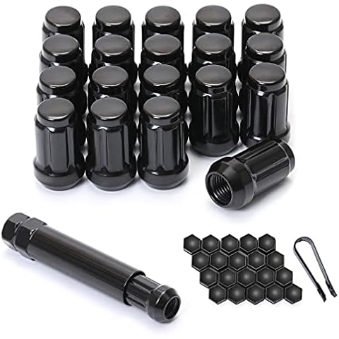 M12x1.5 Lug Nuts M12-1.50 Lug Nuts Black Spline Lug Nuts 12x1.5 1.38" Long Set of 20 Wheel Lug Nut 12mmx1.5 Lug Nuts Acorn Fit for Honda Accord CRV Civic Cover