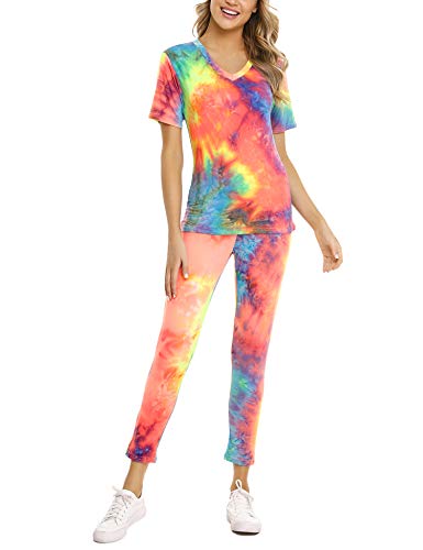 Sykooria 2 Piece Sweatsuit Set - Women's Tie Dye Joggers Set - Long Sleeve Tops and Long Pants Workout Sets Sleepwear Loungewear