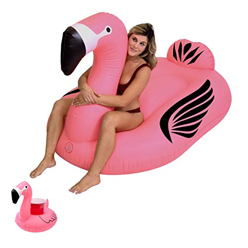 GoFloats Giant Inflatable Flamingo Pool Float | Raft Includes Bonus Flamingo Drink Float | Swimming Fun for Kids and Adults