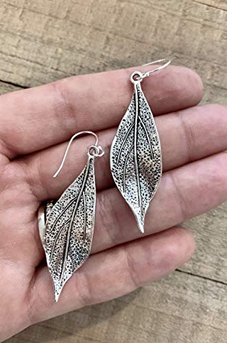 Wavy Leaf on Sterling Silver Dangle Earrings Bohemian Boho4