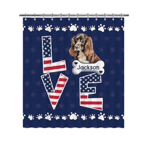 GABSHAIM Custom Dog Shower Curtain American Flag Love with Cocker Spaniel Waterproof Polyester Bath Curtains with 12 Hooks Bathroom Decor 66 x 72 Inch Style 1