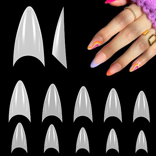 500 Piezas Uñas Postizas Estileto Francesa Blancas Cortas para Extensión Nail Art Acrilicas, LEA-SHALL Tips Uñas de Gel Kit Falsas Puntas Artificiales Semipermanentes Diseño