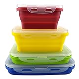 Set of 4 Silicone Food Storage Containers, Silicone Collapsible Lunch Bento Box - BPA Free, Microwave, Dishwasher and Freezer Safe