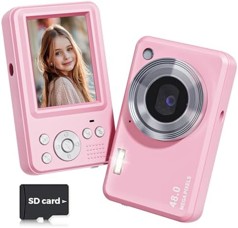 Digital Camera, MEETRYE FHD 1080P Kids Camera 48MP Digital Point and Shoot Camera with 18X Zoom Autofocus, Travel Portable Compact Camera for Kids Teens Beginners with 32GB Card