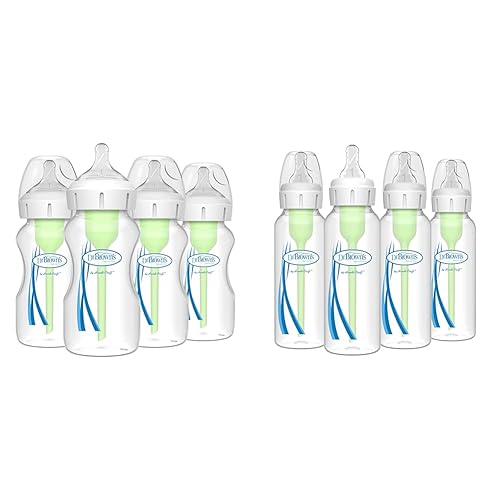 Image of Dr. Brown’s Natural Flow® Anti-Colic Options+™ Wide-Neck Baby Bottles 9 oz/270 mL, with Level 1 Slow Flow Nipple & Dr. Brown’s Natural Flow®Anti-Colic Options+™ Narrow Baby Bottles 8 oz/250 mL, 4 Pack