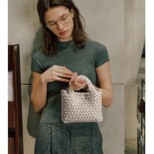 Image of Woven Tote Bag for Women with Coin Purse, Foldable Chain Small Crossbody Handbags, Fashion Shoulder Bag, Hobo Satchel