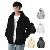 [SHANLIANG] パーカー メンズ 長袖 秋服 冬服 裏起毛 ジップ トレーナー 大きいサイズ ゆったり カジュアル 無地 トップス フード付き スウェット 複数色選び (JP, アルファベット, 2XL, #1:ブラック)