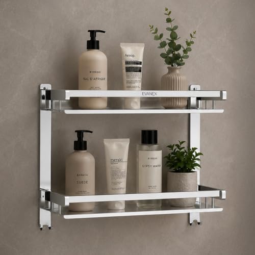 Image of EVANEX 2 Layer Folding Shelf for Bathroom 304 Grade Stainless Steel Bathroom Racks and Shelves Wall Mounted Multipurpose Shelf Bathroom Accessories Set