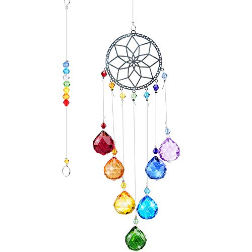 Atrapasueños de Cristal Colgantes de Cristal Colgante de Ventana Cristal Colgantes Cristal Lampara Prisma Hecho a Mano Arcoiris Cristal Cuentas Sun Catcher para Decoración de Casa Jardín Cover