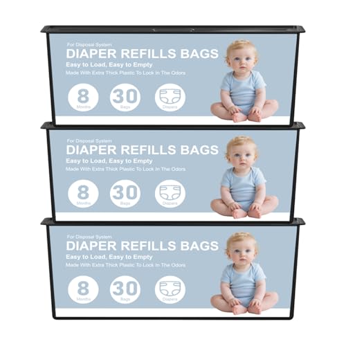 Image of Diaper Pail Refills Bags Compatible with Genie Easy Roll Signature and Platinum Diaper Pails,90 Refills Holds up to 4200 Newborn Diapers,7-Layer Odor-Barrier Technology (3 Pack)