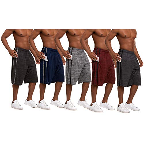 Essential Elements 5 Pack: Men's Active Performance Athletic Basketball Gym Workout Gym Cationic Shorts with Pockets (X-Large, Set C)