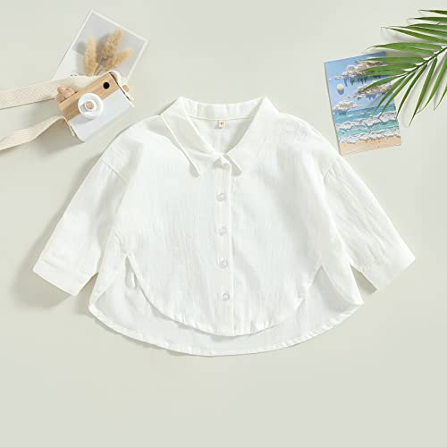 Baby Girl Boy Button Down Shirt Linen Blouse Lapel Collar Long Sleeve Tops Irregular Hem Summer Clothes2