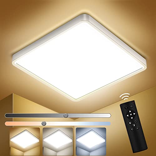 IAB LED Deckenleuchte Dimmbar 30W 3095LM Quadratische Flach Deckenlampe Schlafzimmer 3000K-6000K mit Fernbedienung, IP44 Badezimmer Decke Lampen für Küche Garage 29x29x2,5cm Cover