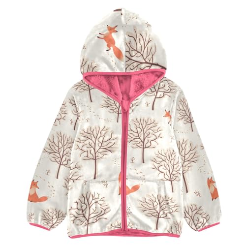 OTVEE Winter Forest Fox Tree Kids Hoodie Jacket Fall Spring Full Zip Warm Outwear Coat