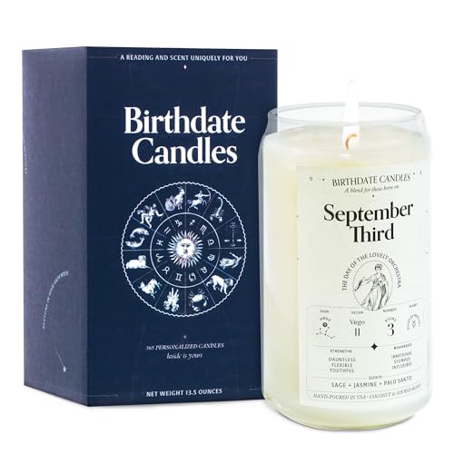 Birthdate Candles, September 3 - Virgo Zodiac Scented Candles Birthday Gift - Sage, Jasmine & Palo Santo Scent - All-Natural Soy & Coconut Wax, 60-80 Hour Burn Time - Made in USA