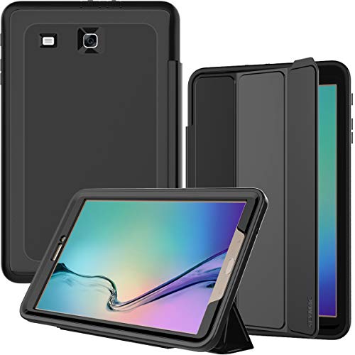 Samsung Galaxy Tab E 9.6 Case, SEYMAC Three Layer Drop Protection Rugged Protective Heavy Duty Tab e Case with Magnetic Cover for Samsung Galaxy Tab E 9.6 Inch (SM-T560 / T561) (Black)