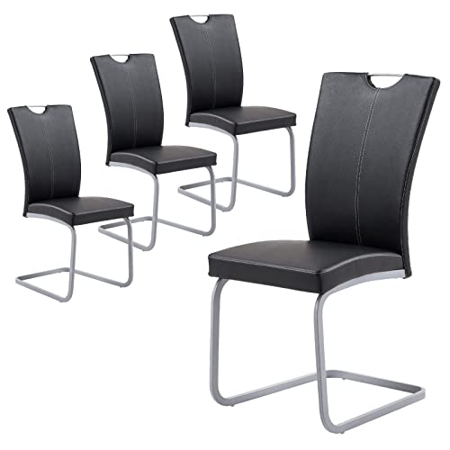 jiexi Lot de 4 chaises d'appoint avec dossier haut en cuir synthétique rembourré avec dossier haut, pieds chromés, chaise de salle à manger, salon (noir)