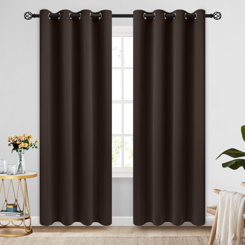 Image of COSVIYA Grommet Room Darkening Dark Brown Curtains 84 inch Long for Bedroom | Light Blocking Insulated Thermal Curtains for Living Room, Blackout Thick Polyester Window Drapes,52x84 inches, 2 Panels