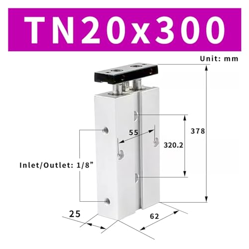 Vérin double effet TN20 pneumatique alésage 20mm course 300mm cylindre compact