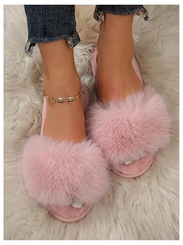 MakeMeChic Women's Fuzzy Open Toe House Shoes Furry Slip On Bedroom Indoor Slippers3