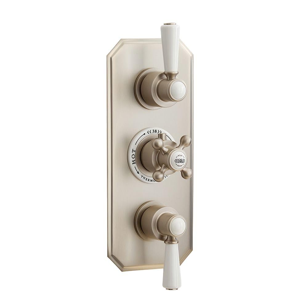 Milano Brushed Nickel Elizabeth 2 Outlet Concealed Triple Thermostatic Mixer Shower Valve