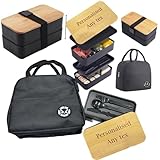 Personalised Lunch Box Container with Engraved Bamboo Lid