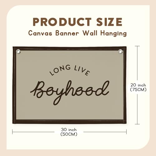Image of Vintage Boys Room Decor Long Live Boyhood Linen Banner,Nursery Playroom Wall Decor Hanging Flag Banner, Kids Bedroom Living Room Dorm Toddler Decorations Trendy Room 30x20 boyroom