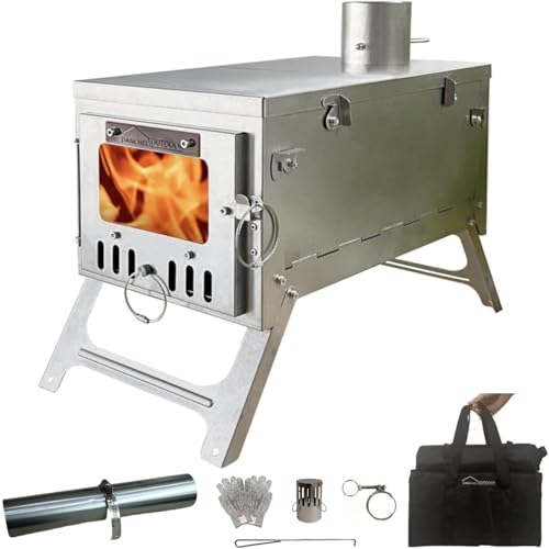 DANCHEL OUTDOOR T6 Ultralight Titanium Wood Stove for Camping Backpacking, 4.4lbs Folding Hot Tent Stove with 7.2ft Chimney Pipe, Easy Setup for 1 Person Winter Survival, Cooking