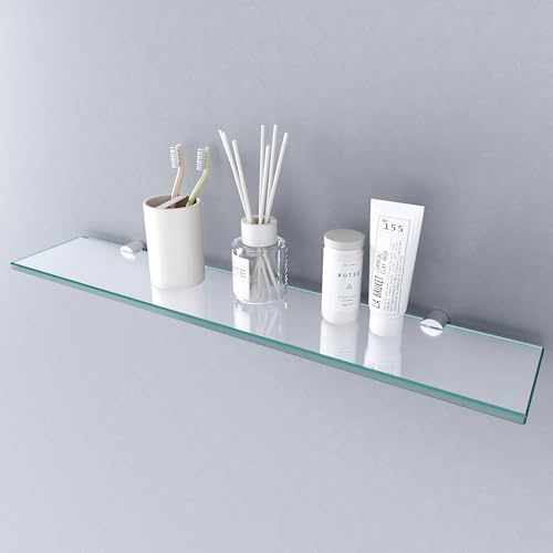 Heilmetz Glasregal Duschablage Badablage 8mm Hartglas Glasablage für Badezimmer Dusche Ablage 48cm x 9.2cm Glas Regal