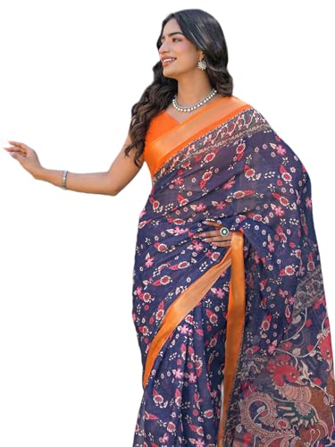 Image of SIRIL Women's Printed Cotton Saree with Unstitched Blouse Piece