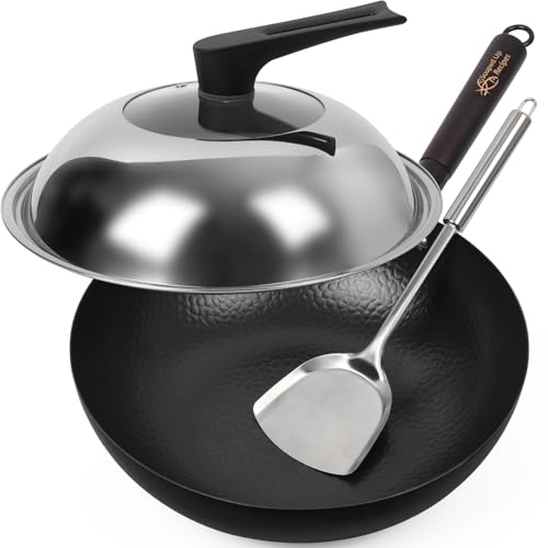 Reviews de Woks eléctricos los más solicitados. 49 Recetas Souped Up Wok de acero al carbono de 13.4 pulgadas para estufas eléctricas, de inducción y de gas (tapa, espátula y guía de usuario (idioma español no garantizado)