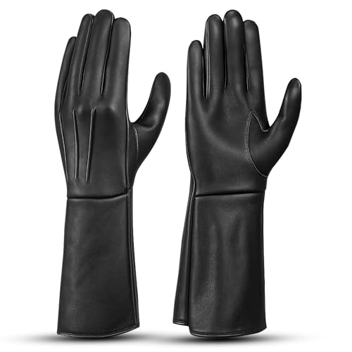 Medieval Gauntlet Gloves 100% Sheepskin Leather Handmade Black Long Cuff Armor Gloves Renaissance LARP Cosplay (Black XX-Large)