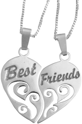 Juzii Sterling Silver Best Friends Split Pendants Necklace 18inch Chains